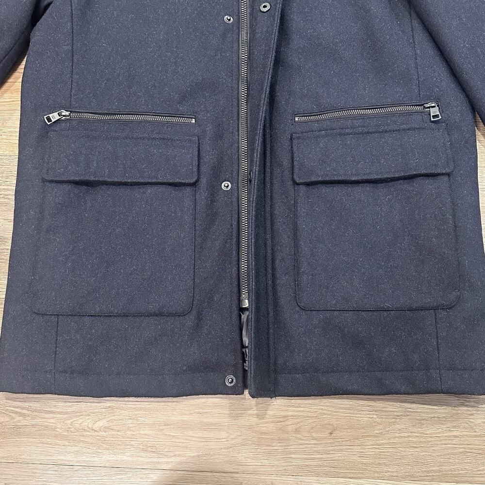 Calvin Klein Men’s Med Wool Duffle Navy Coat Jacket Removable Hood EUC - Picture 10 of 16